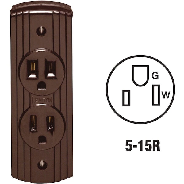 Straight Blade Receptacle, 5-15R, 15 A, 125V AC, 2 Pole, 3 Wire, Surface Mount, Grounded